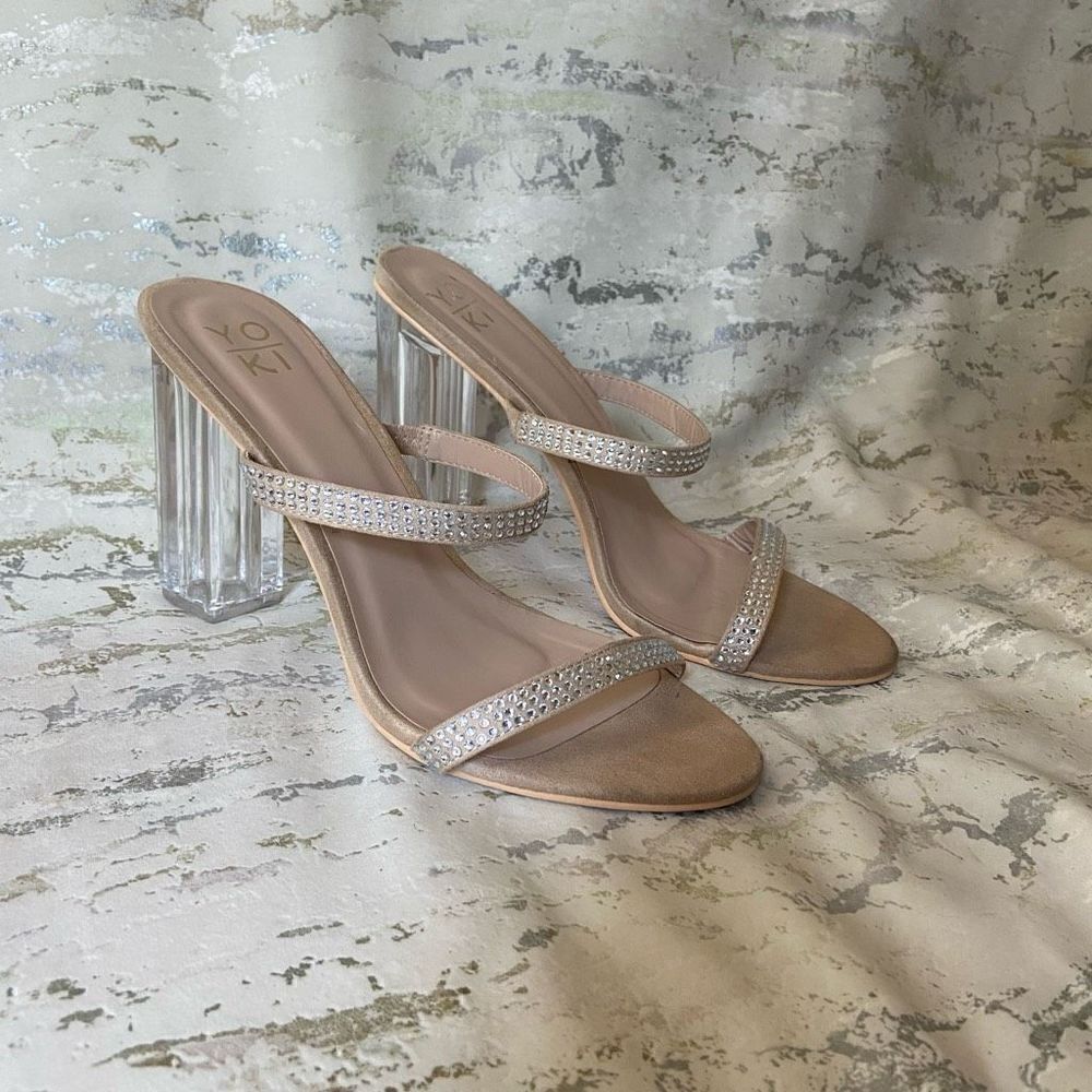 Yoki strappy sparkle rhinestone heels clear acrylic heel